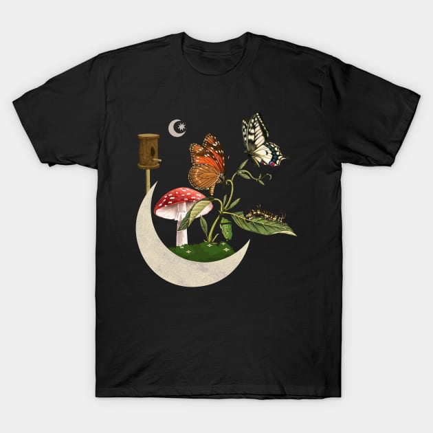 Cottagecore Crescent Moon and Butterflies Aesthetic T-Shirt by Souls.Print